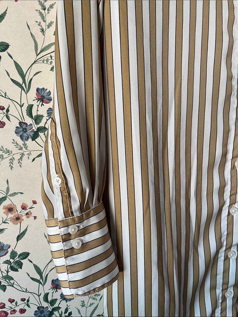 BR Striped Button-Down Shirt Dress in Tan and White - Picture 5 of 12